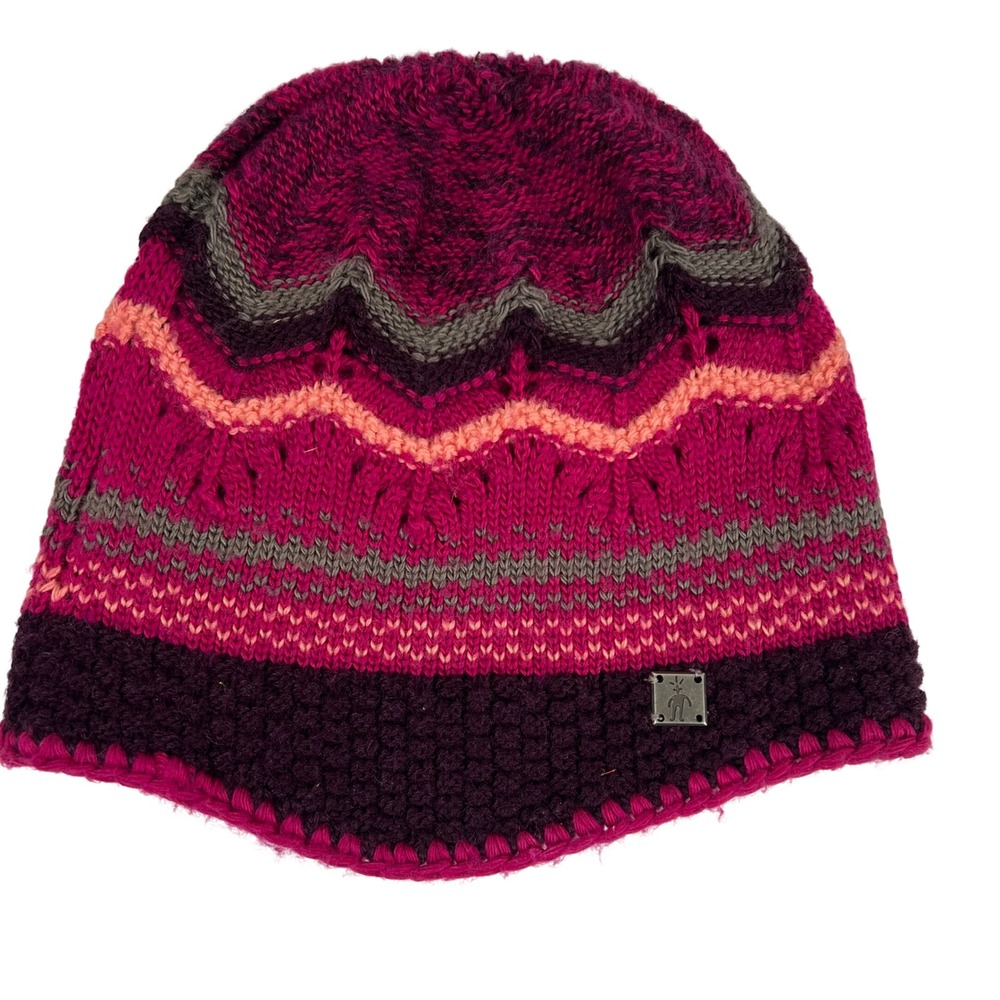 Smartwool Womens Merino Wool Blend Striped Chevron Beanie‎ Hat Magenta